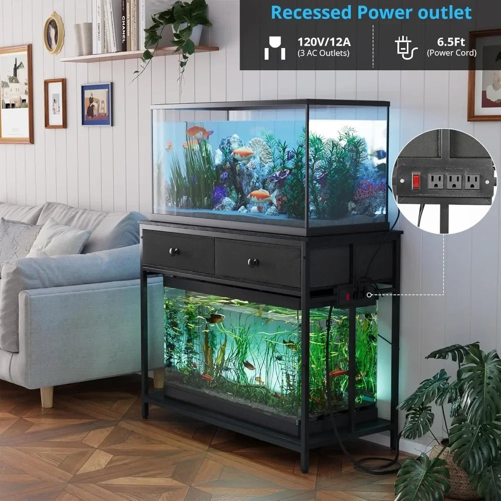 XMSJ Aquarium Stand With Power Outlet And Cabinet Storage For Reptiles