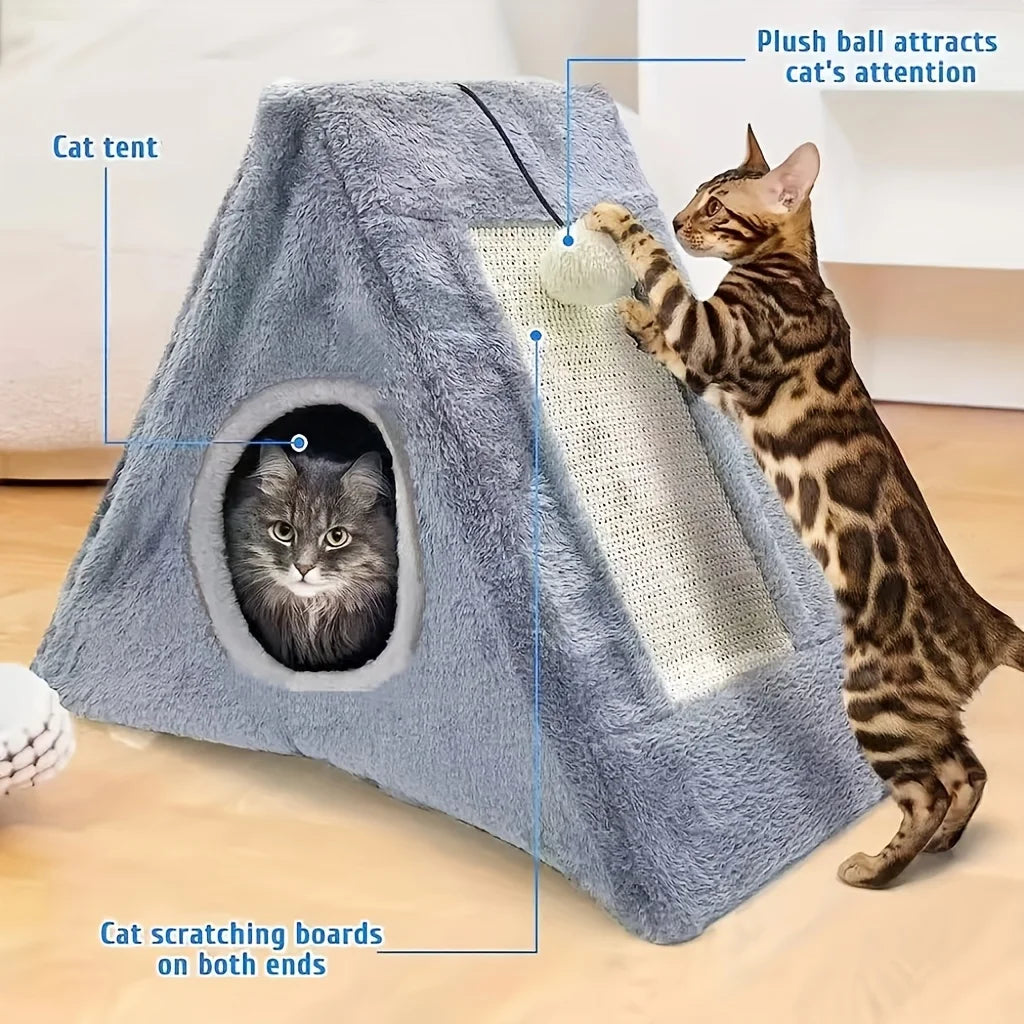 NONECN Cat Bed With Plush Ball Toy And Scratching Board