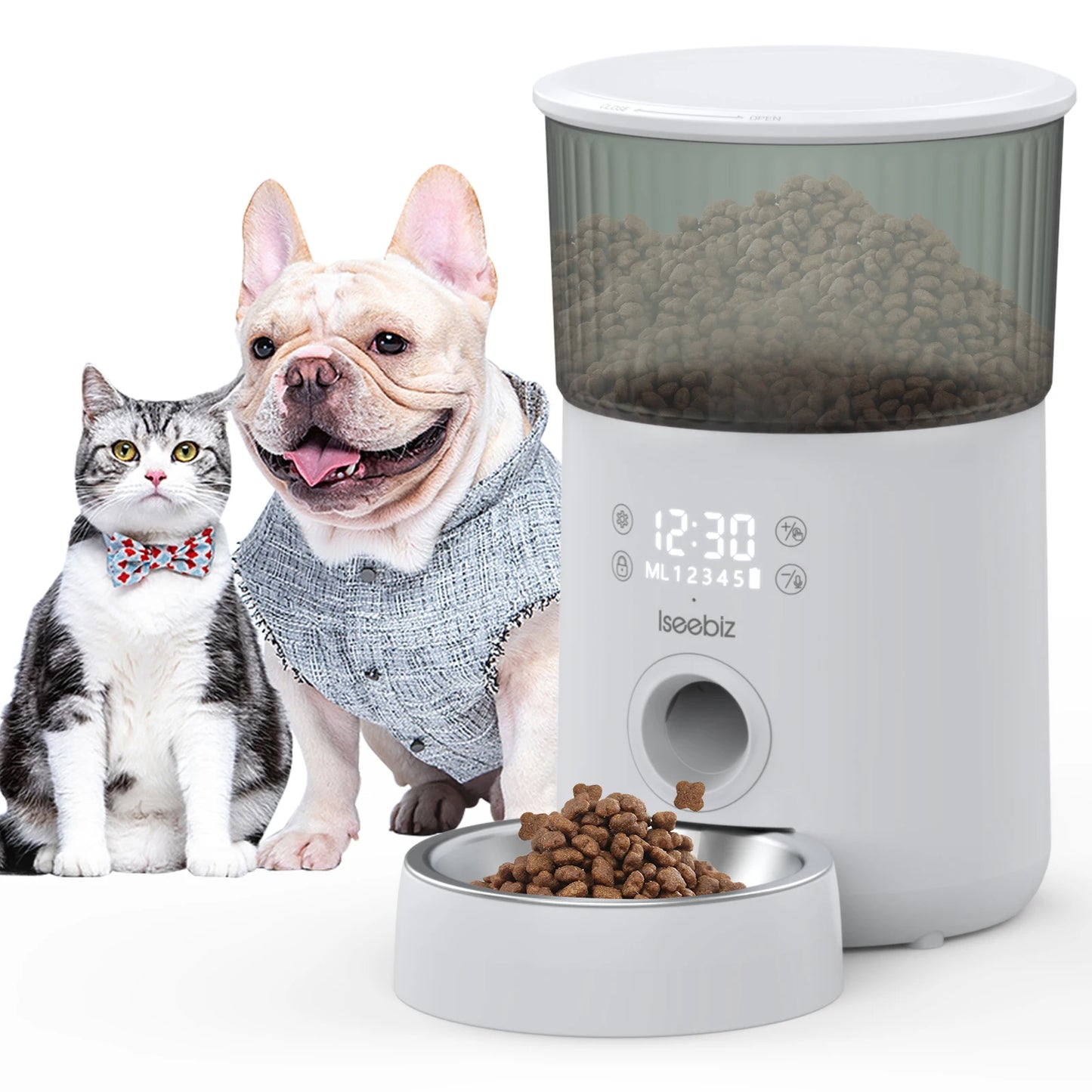 Iseebiz Automatic Pet Feeder With Voice Recording For Cats