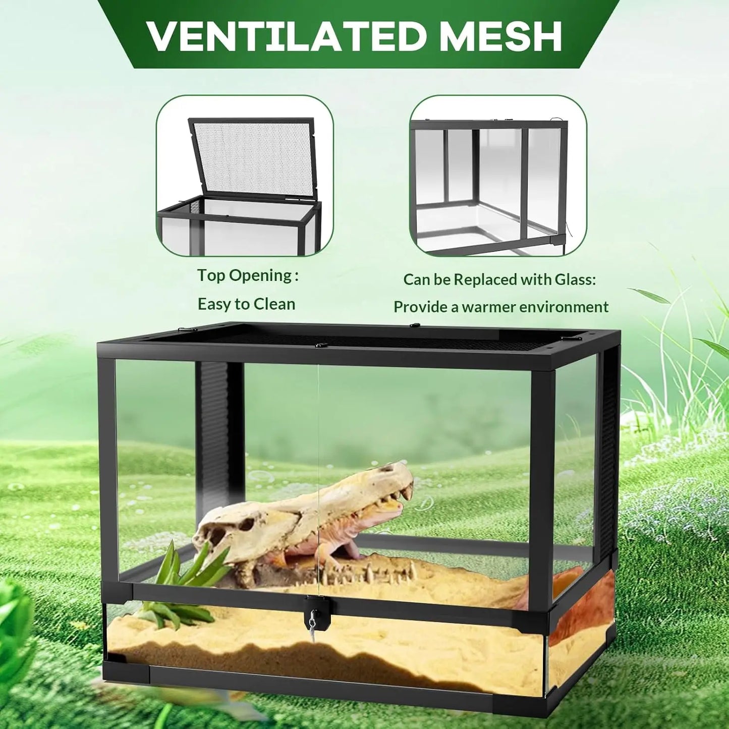 HiMISS Reptile Glass Terrarium With Top And Side Ventilation