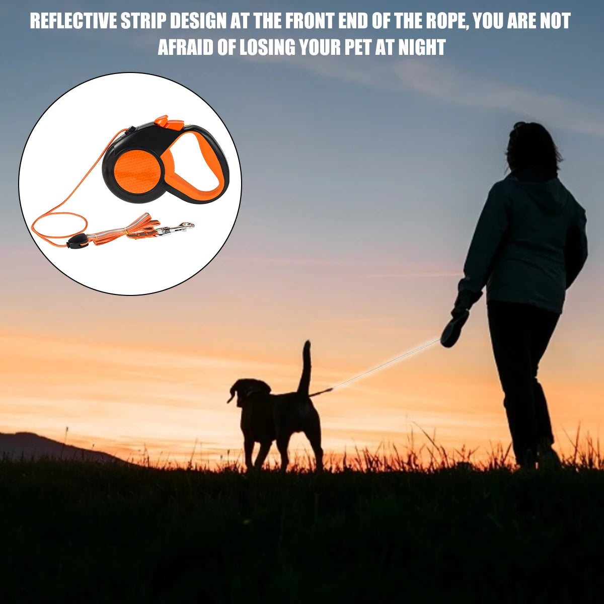 Retractable Dog Leash Heavy-Duty With Reflective Tape Non-Slip Handle