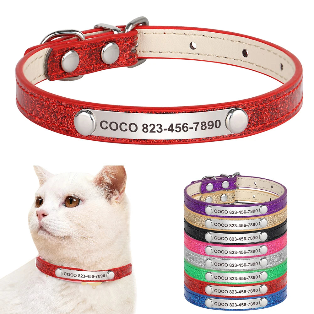 Beirui Custom Cat Collar Bling Leather Engraved ID Nameplate
