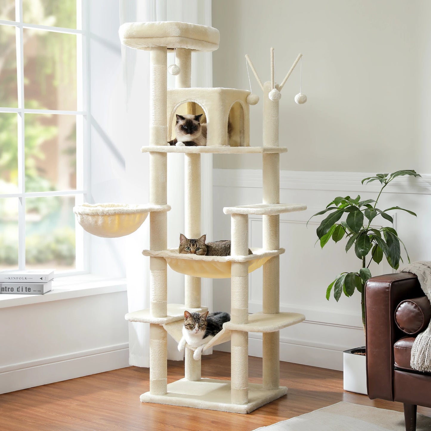 PEQULTICN Sturdy Multi Level Cat Tree With Sisal Posts Hammock