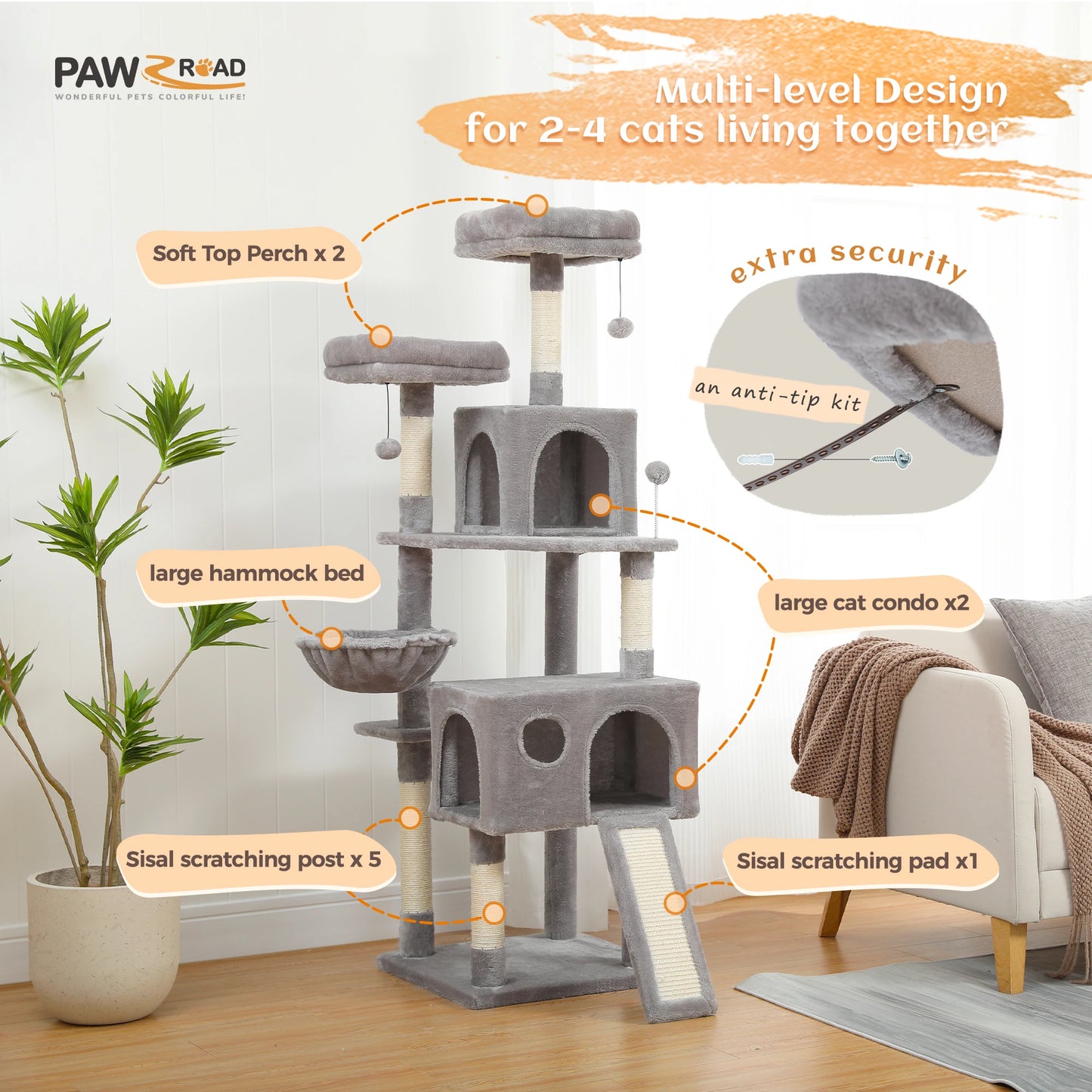 PEQULTICN Indoor Cat Tree Multi Level Tower With Scratching Posts