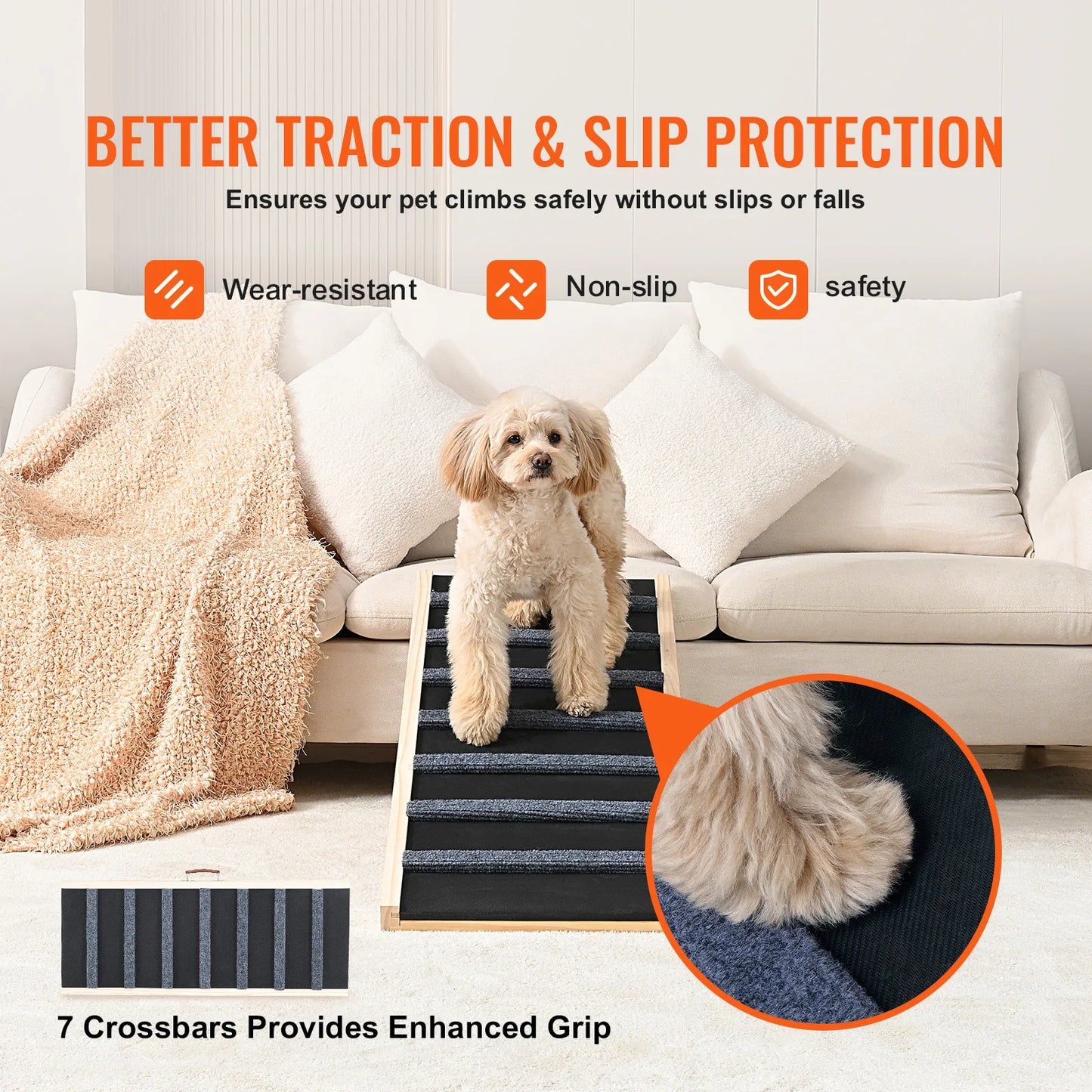 SucceBuy Foldable Wooden Dog Ramp Antislip For Pets