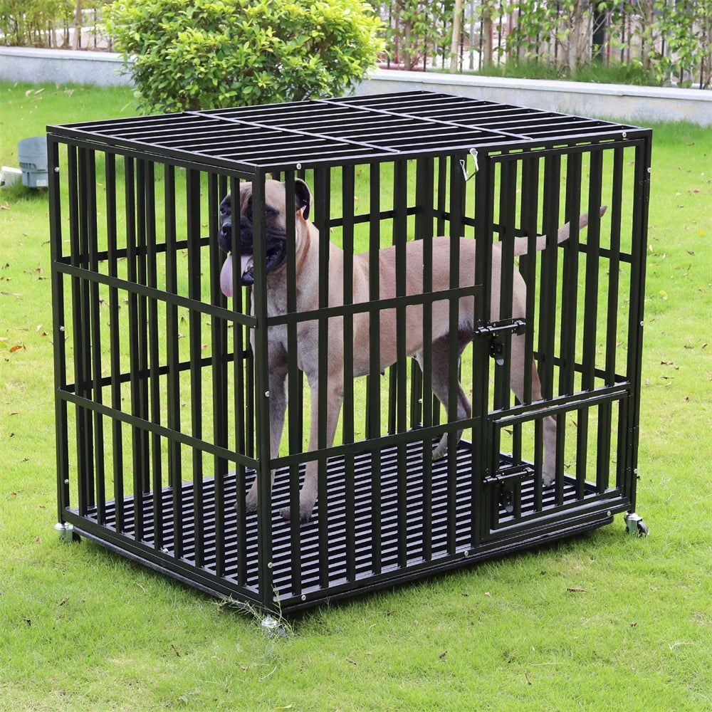 BORWARTH Heavy Duty Dog Crate Cage With Lockable Wheels And Tray