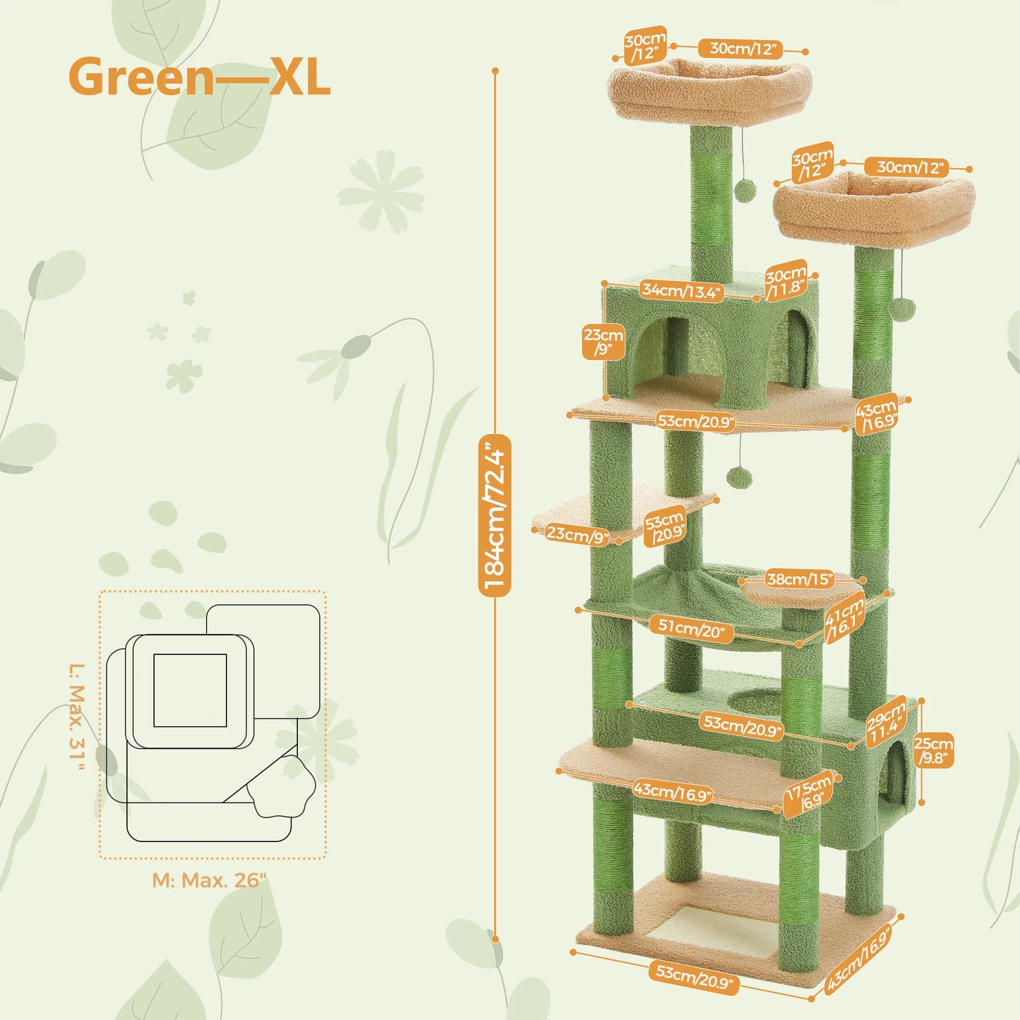 PEQULTICN Five Level Cat Tree Tower With Sisal Posts
