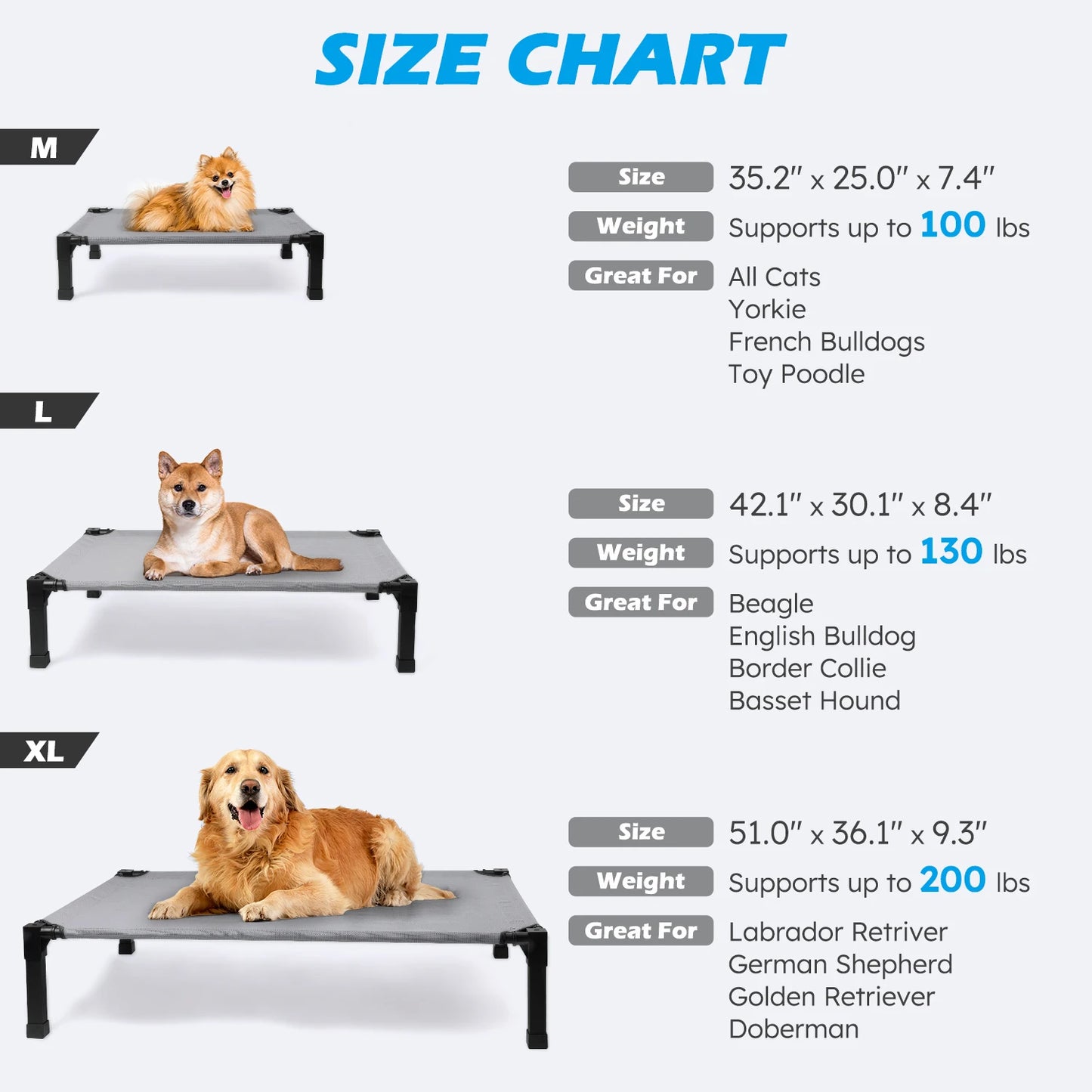None Elevated Dog Bed Cooling Raised Pet Cot Chew Proof