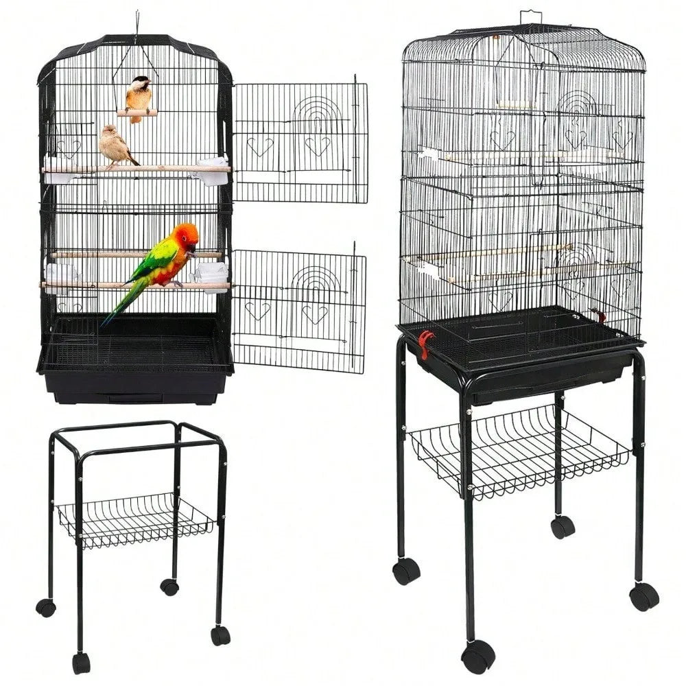 NONECN Rolling Bird Cage For Cockatiels With Stand And Tray