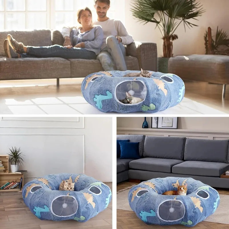Foldable Cat Tunnel Interactive Play System With Four Entry Points