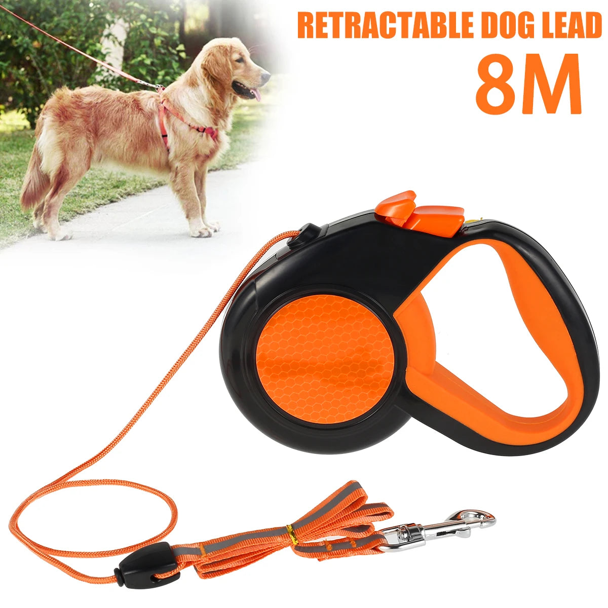 Retractable Dog Leash Heavy-Duty With Reflective Tape Non-Slip Handle
