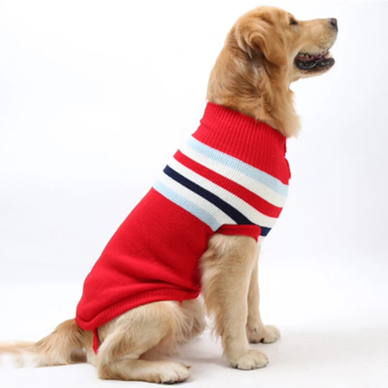 Big Dog Knit Sweater Stripe Winter Turtleneck For Dogs