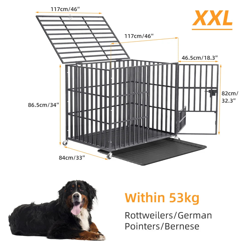 BORWARTH Heavy Duty Dog Crate Cage With Lockable Wheels And Tray