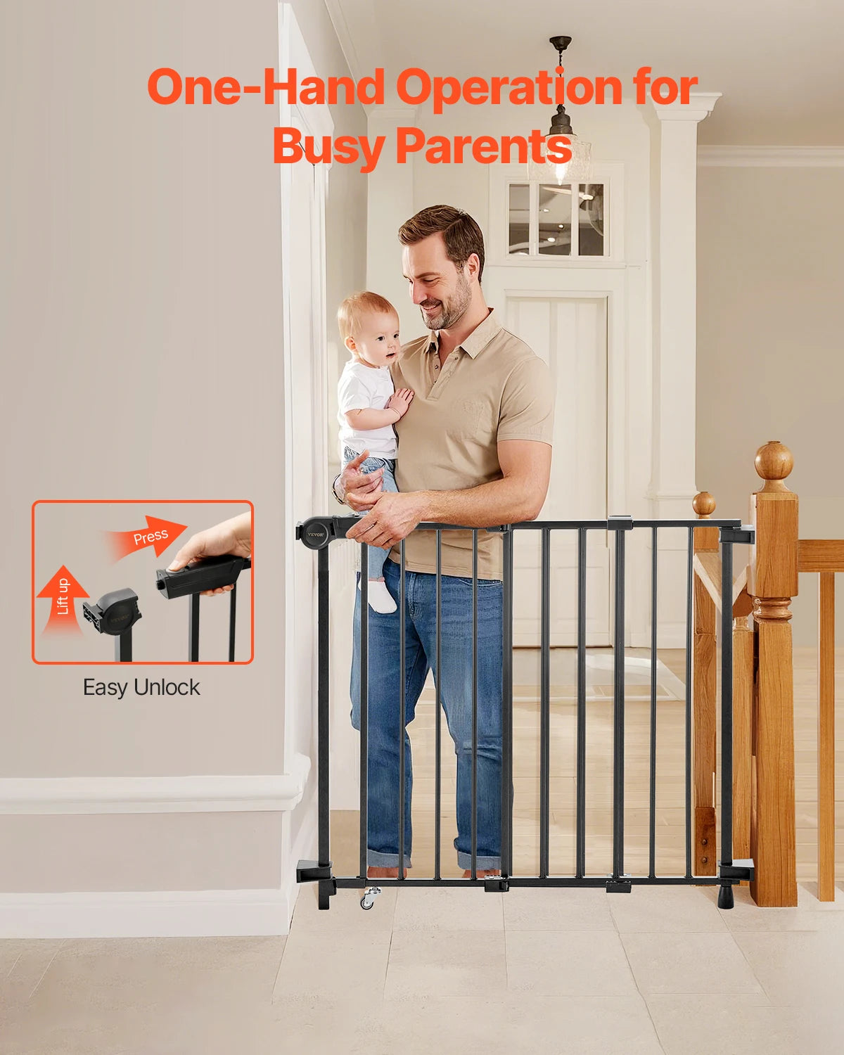 SucceBuy Adjustable Width Baby Gate With Dual Lock Safety For Kids And Pets