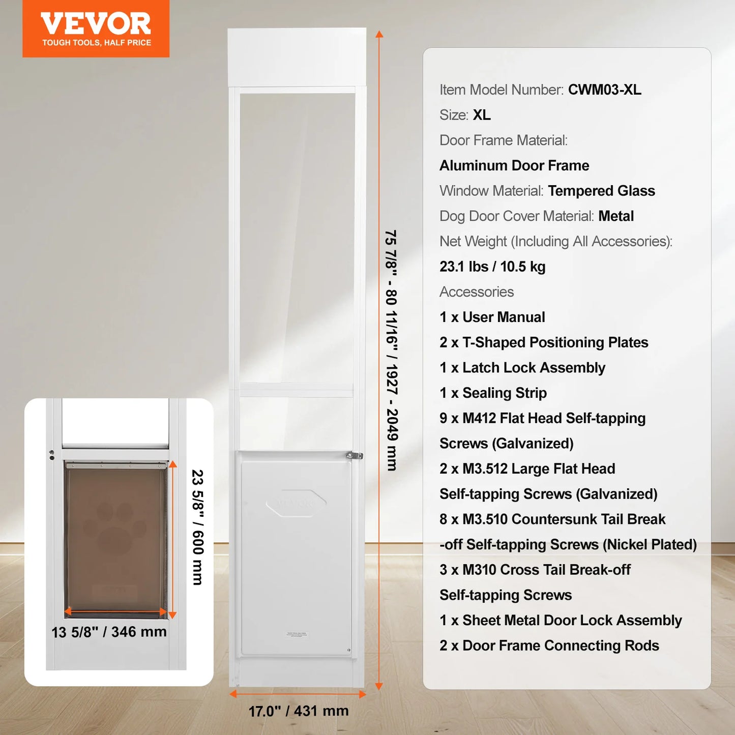 SucceBuy Dog Door for Sliding Glass Door Aluminum Frame Adjustable