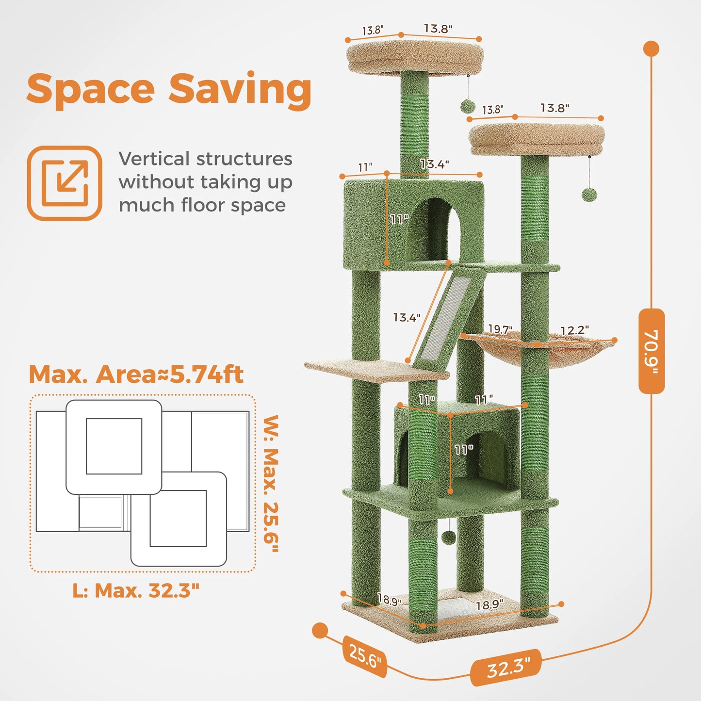 PEQULTICN Five Level Cat Tree Tower With Sisal Posts