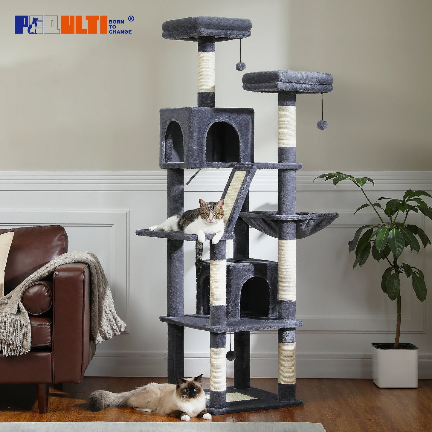PEQULTICN Sturdy Multi Level Cat Tree With Sisal Posts Hammock