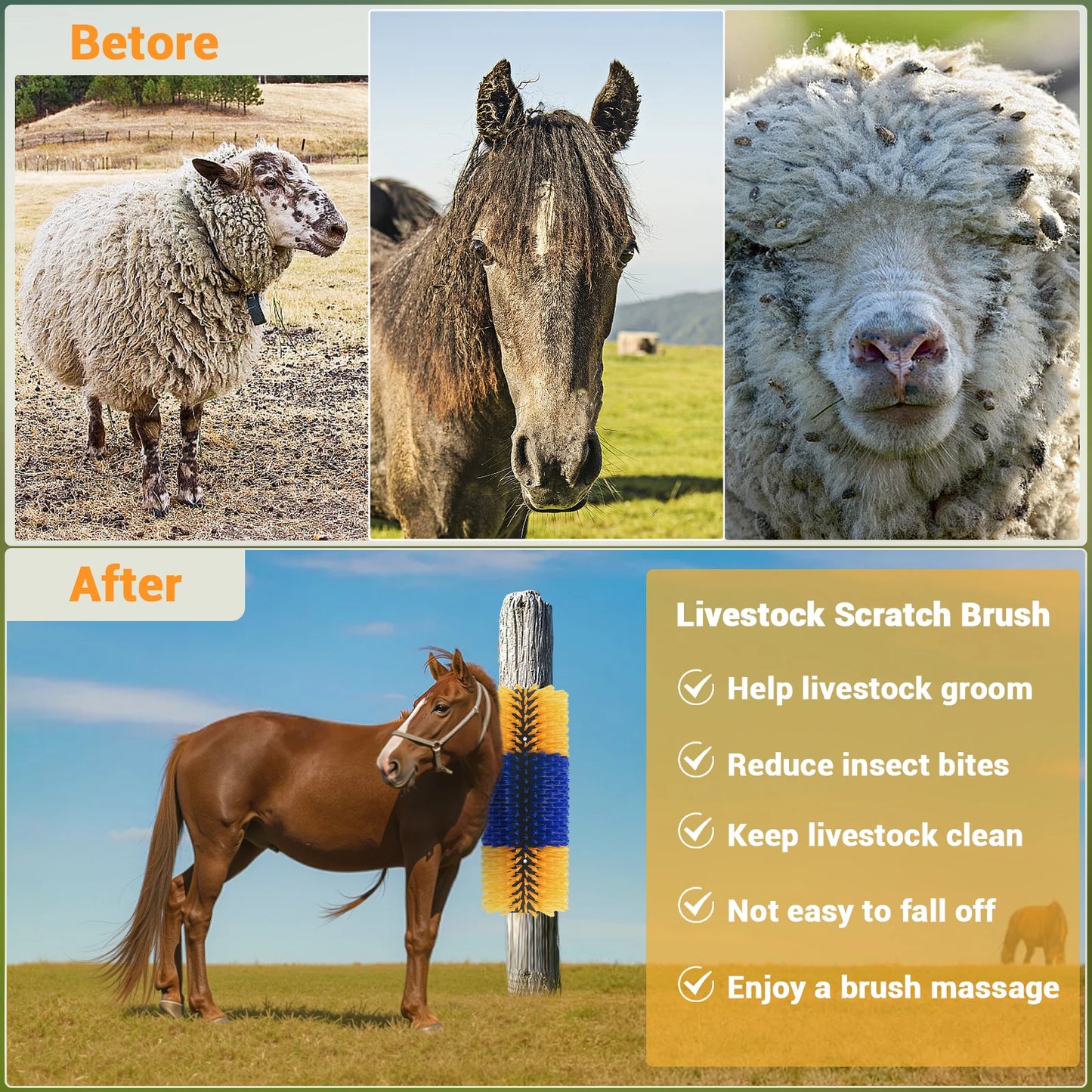 TWISTER.CK Livestock Scratch Brush Kit for Horses and Cattle