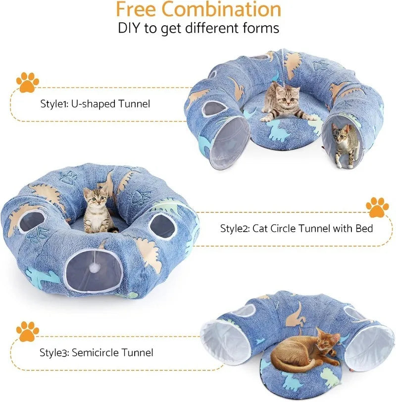 Foldable Cat Tunnel Interactive Play System With Four Entry Points