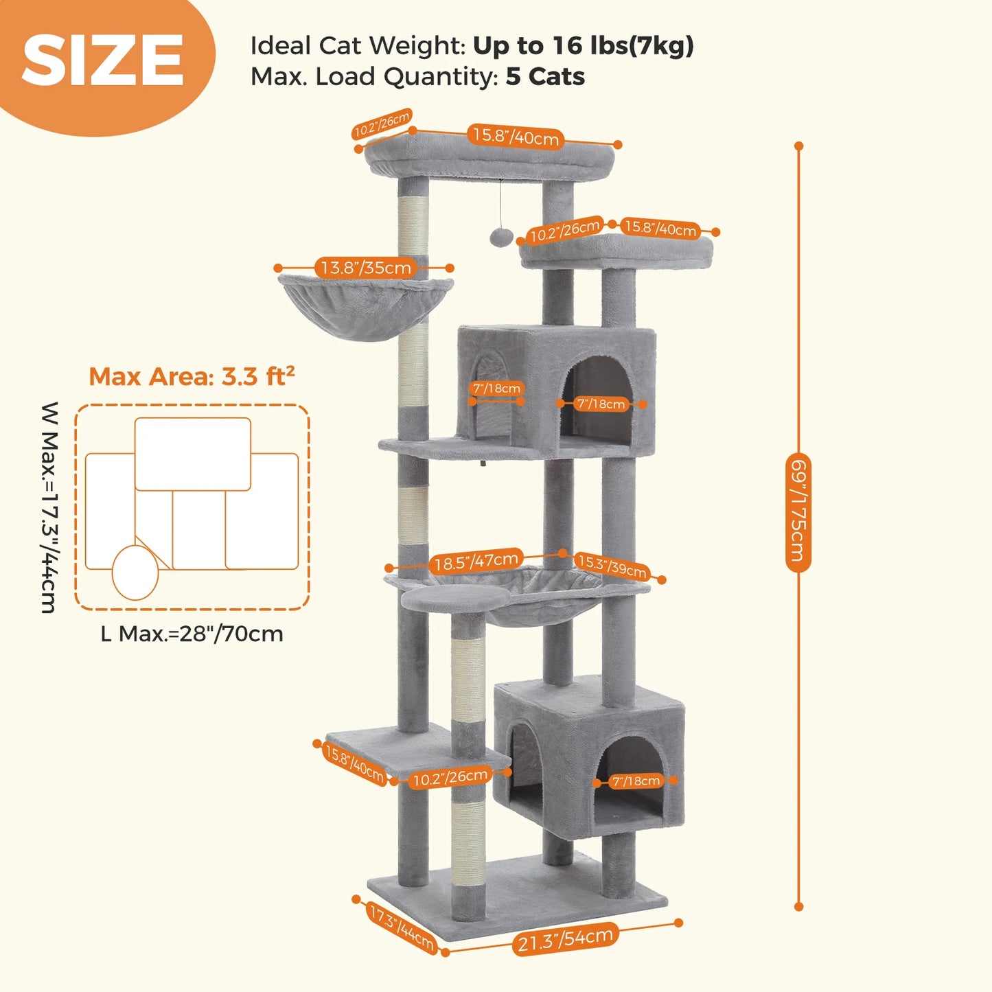 PEQULTICN Five Level Cat Tree Tower With Sisal Posts