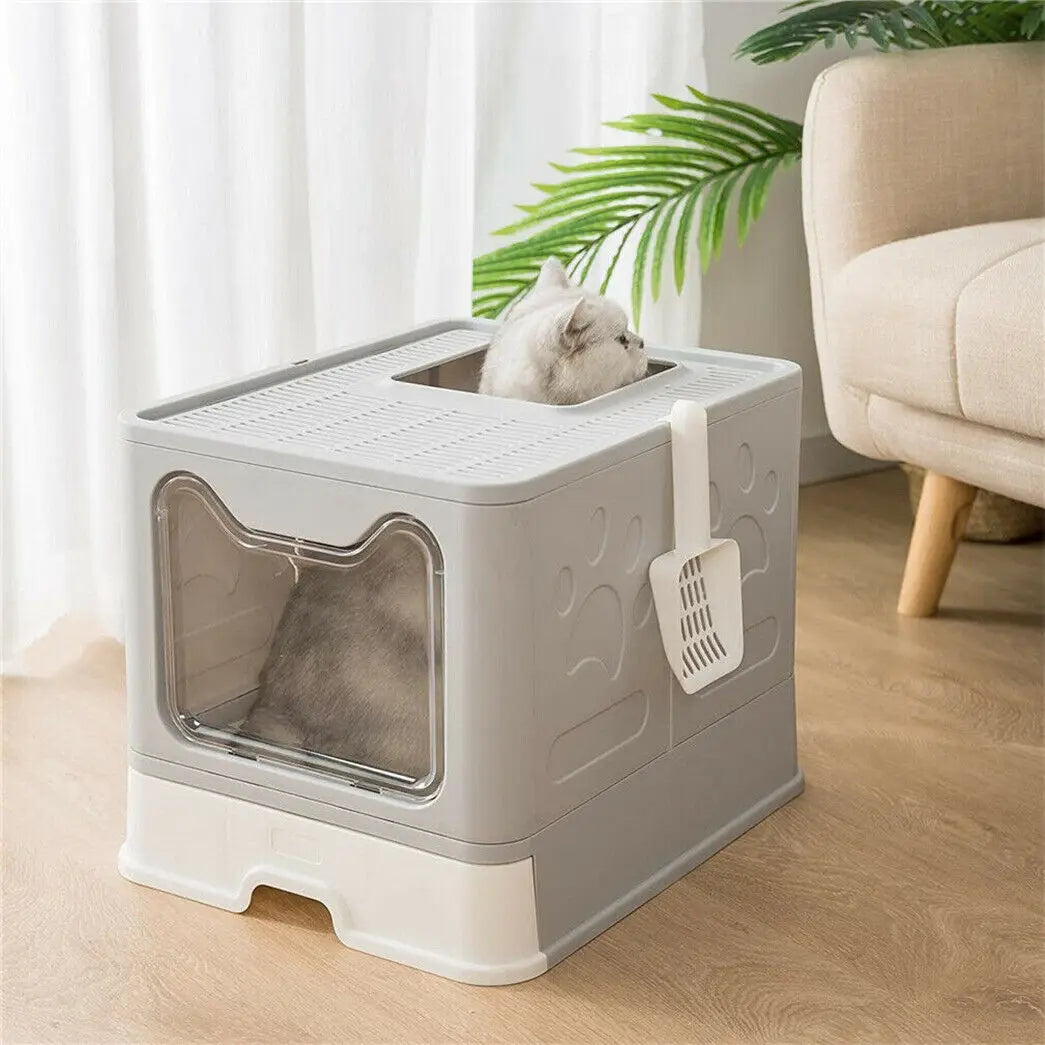 Front Entry Hooded Cat Litter Box With Scoop and Drawer