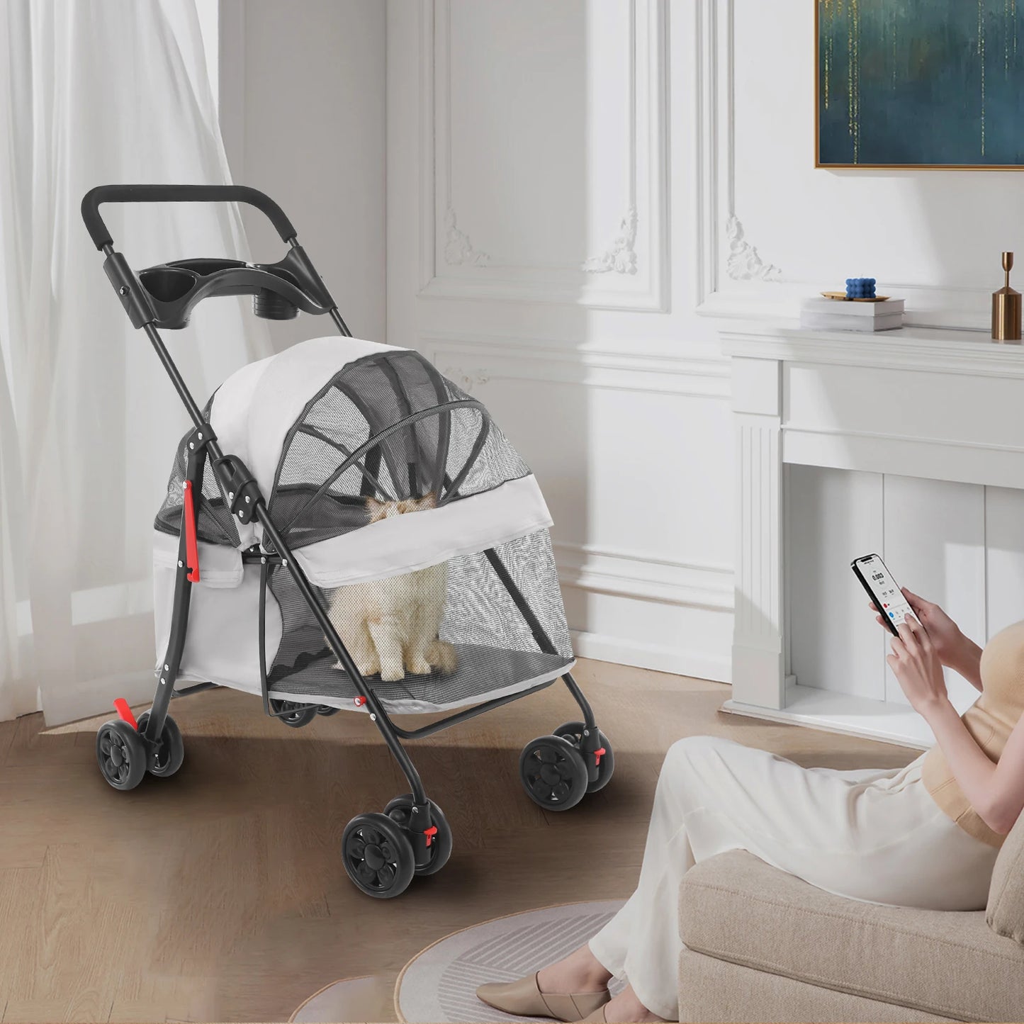 Foldable Lightweight Pet Cart For Small To Medium Dogs And Cats Outdoor Walking