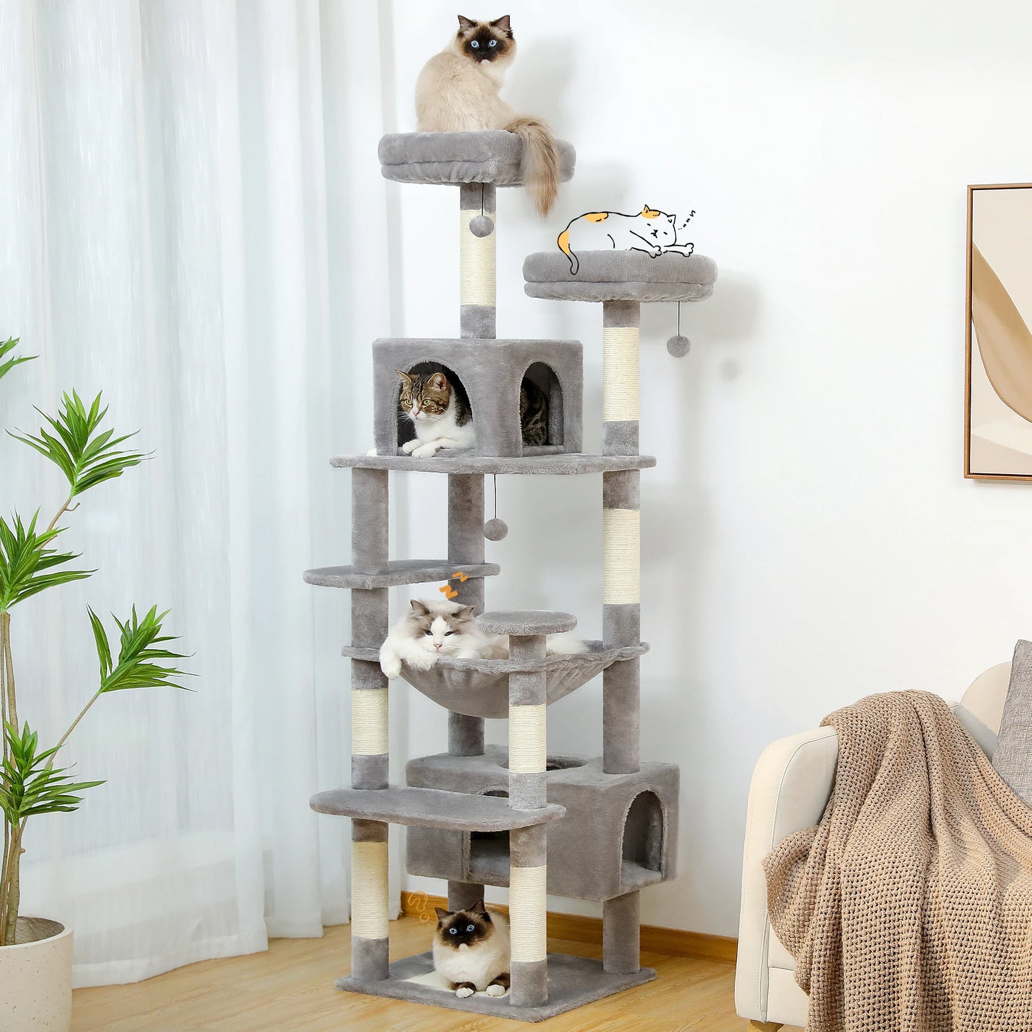 PEQULTICN Sturdy Multi Level Cat Tree With Sisal Posts Hammock