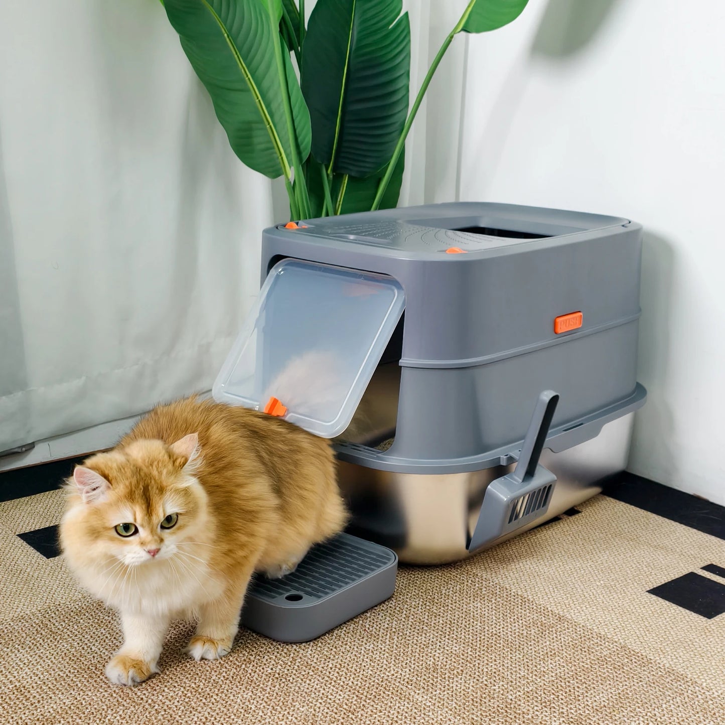 Stainless Steel Enclosed Cat Litter Box With Lid For Cats