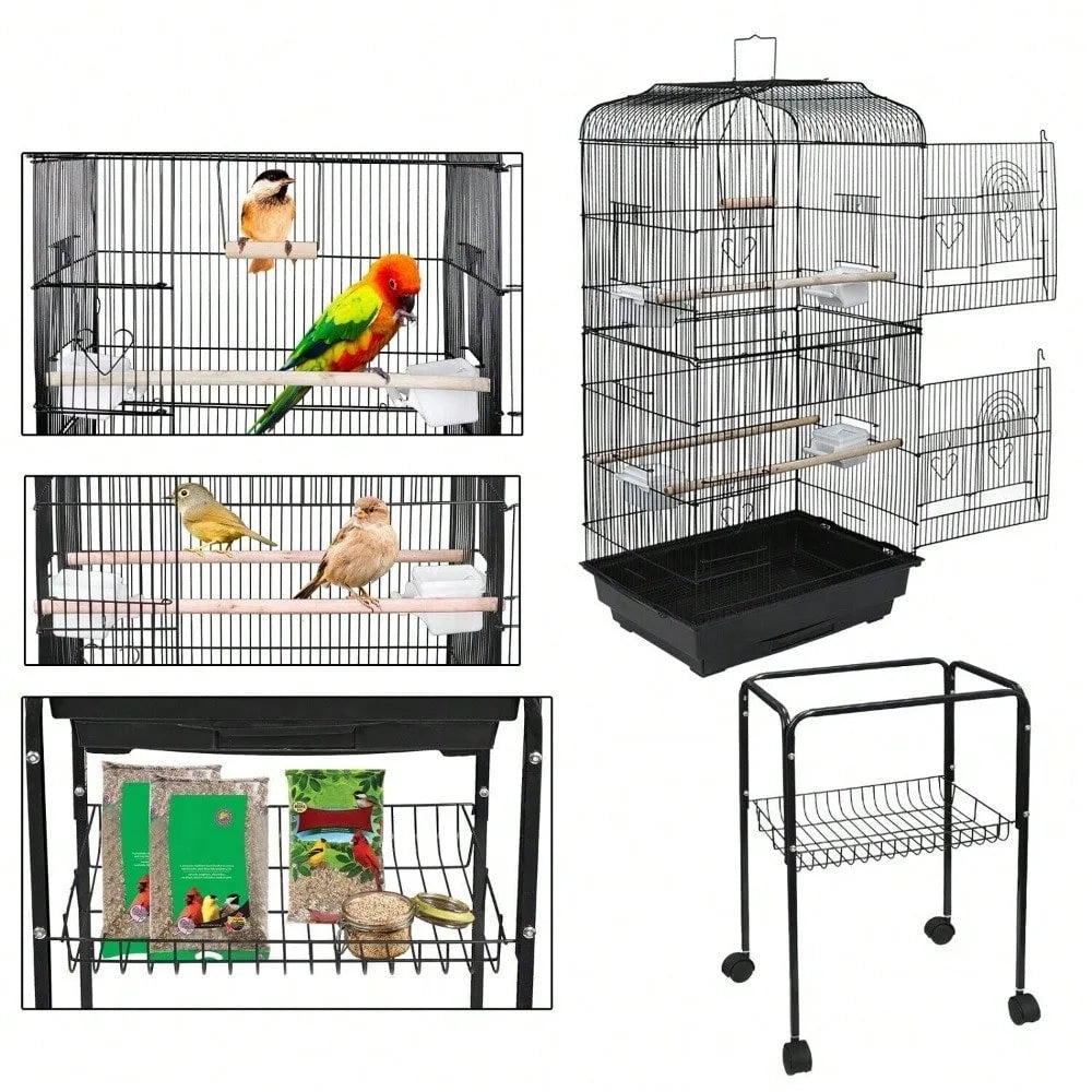 NONECN Rolling Bird Cage For Cockatiels With Stand And Tray
