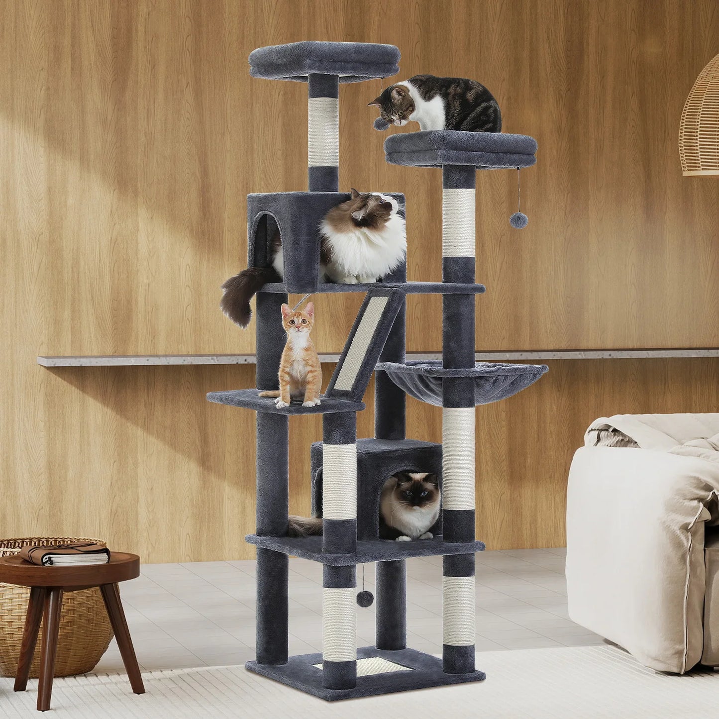 PEQULTICN Multi Level Cat Tree Tower With Scratching Posts Condo Hammock