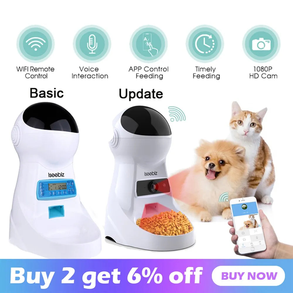 Iseebiz Automatic Pet Feeder With Voice Recording For Cats