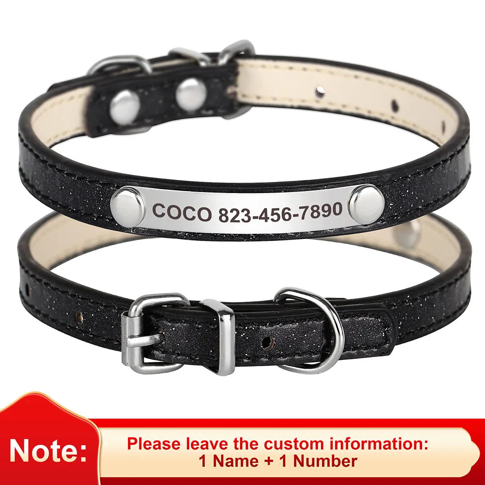 Beirui Custom Cat Collar Bling Leather Engraved ID Nameplate