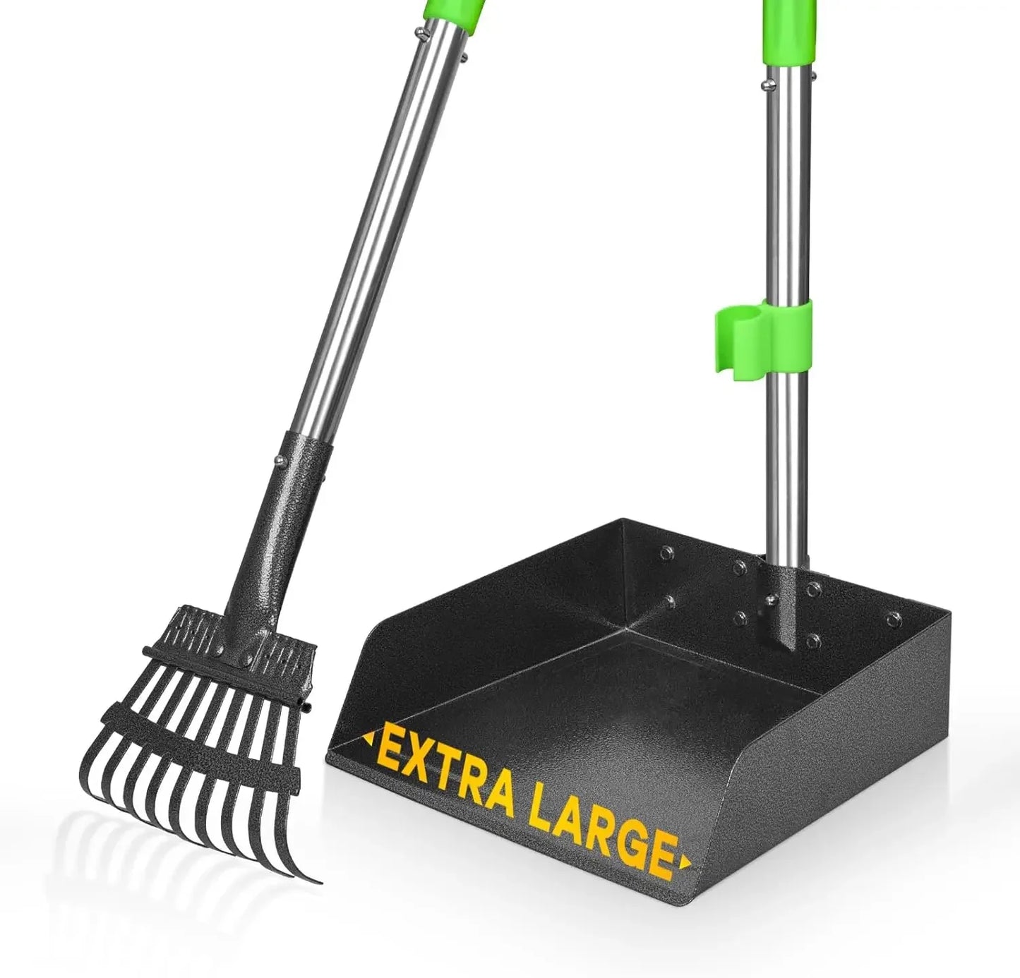 NONEDog Long Handle Poop Scoop With Stainless Steel Tray Rake