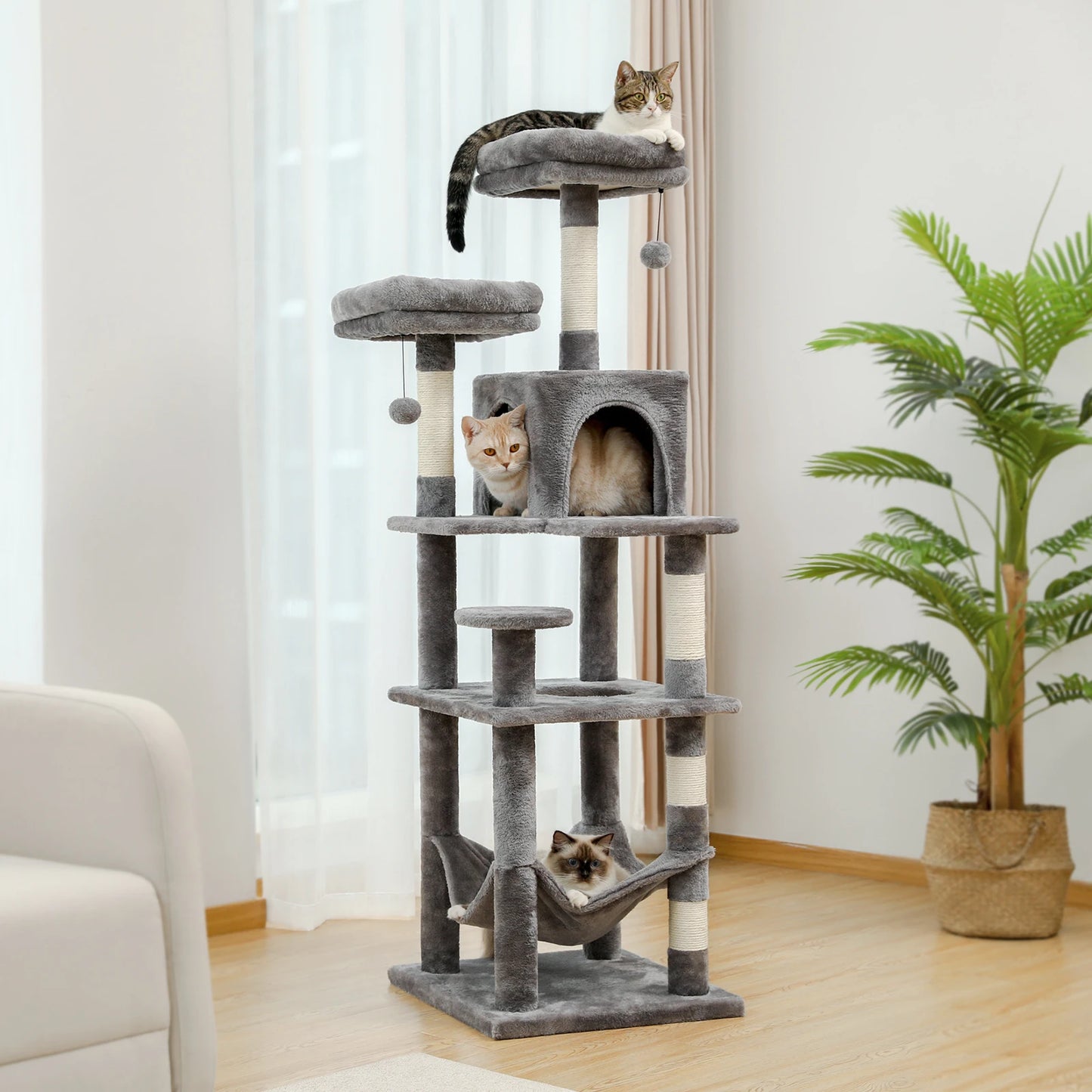 PEQULTICN Multi Level Cat Tree With Scratching Posts Hammock