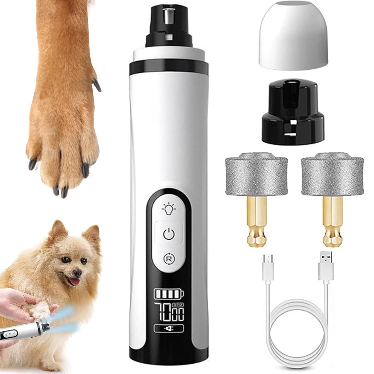 APWIKOGER Electric Dog Nail Grinder Rechargeable Trimmer For Pets