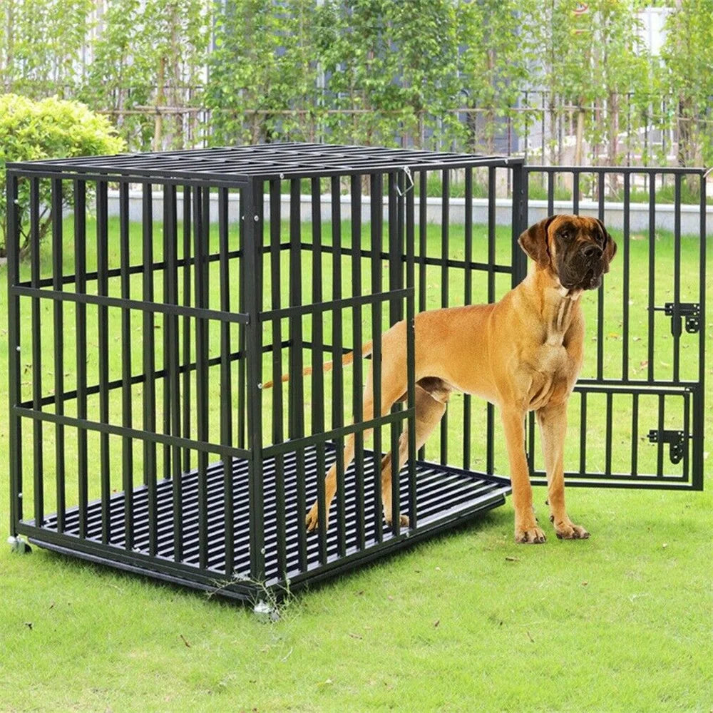 BORWARTH Heavy Duty Dog Crate Cage With Lockable Wheels And Tray