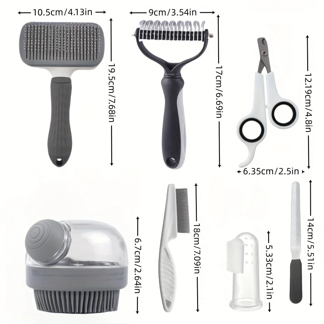 Dog Grooming Kit With Self Cleaning Tools And Flea Comb