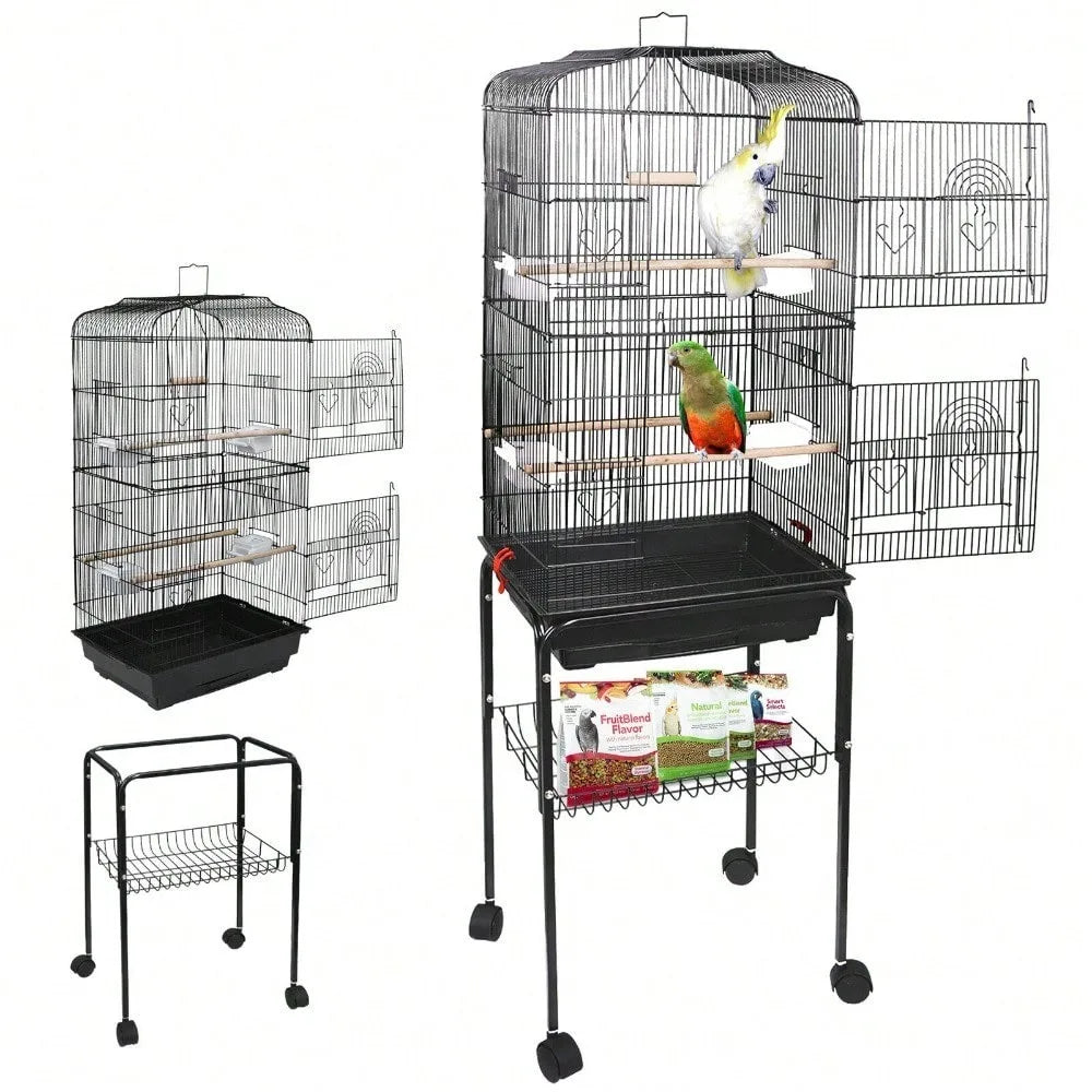 NONECN Rolling Bird Cage For Cockatiels With Stand And Tray