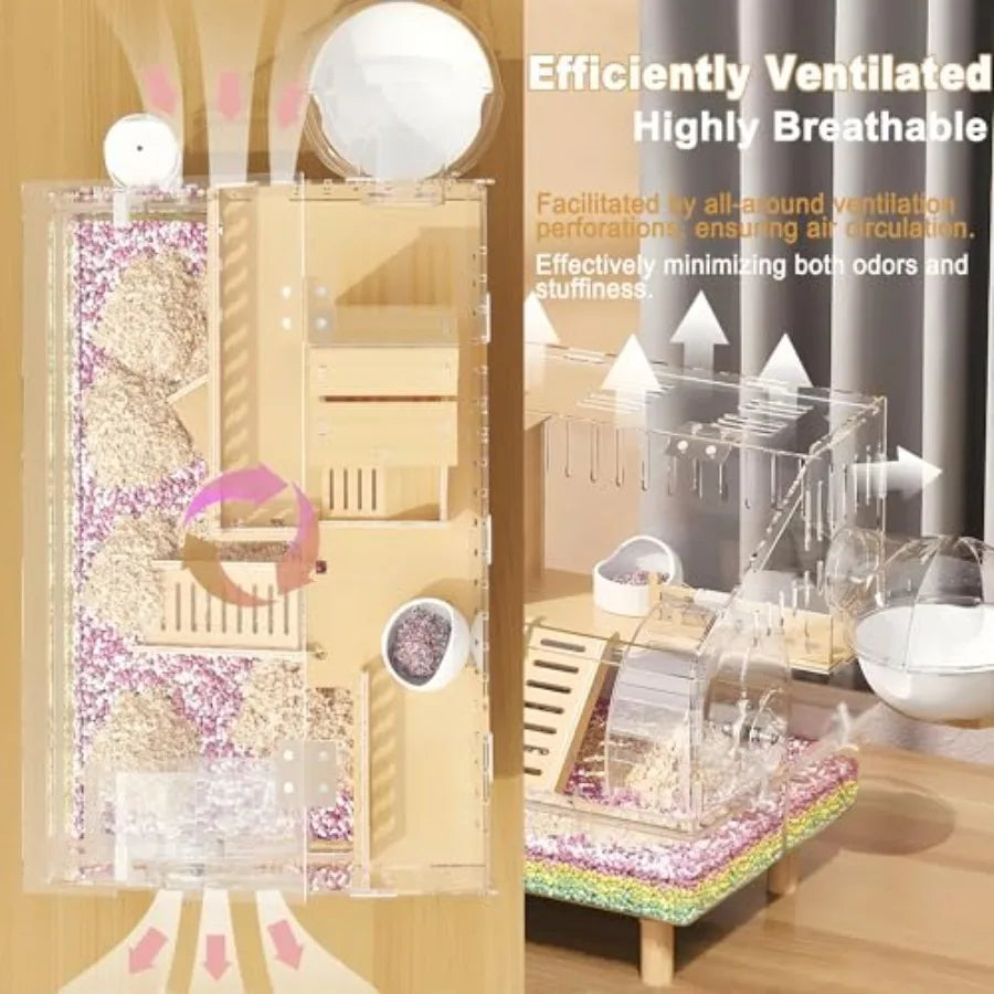 Acrylic Hamster Cage With Accessories 2 Layer Transparent Viewing Top