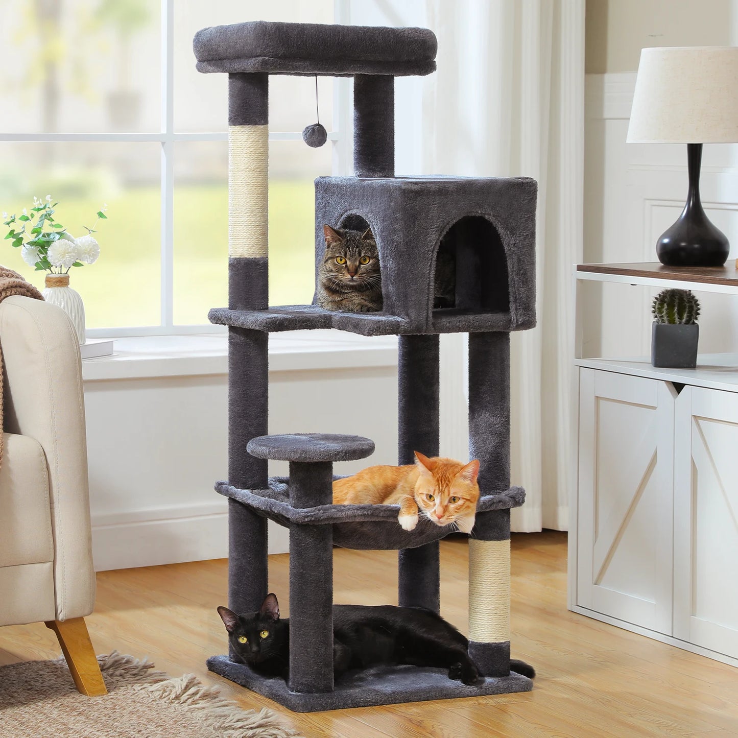 PEQULTICN Multi Level Cat Tree Tower With Scratching Posts Condo Hammock