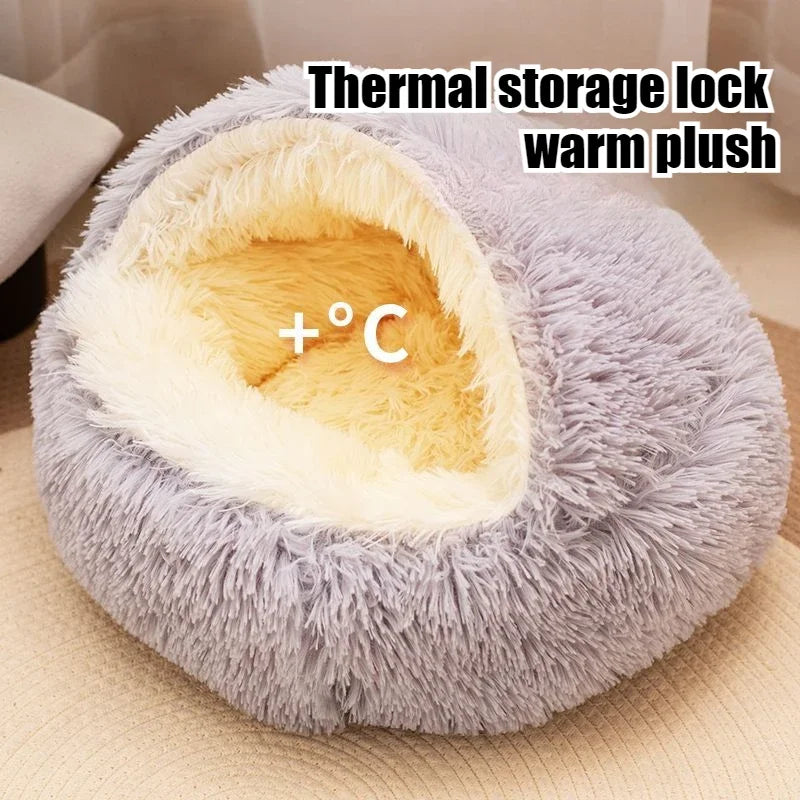 Soft Plush Pet Bed 2 In 1 Round Nest Cave For Small Dogs And Cats