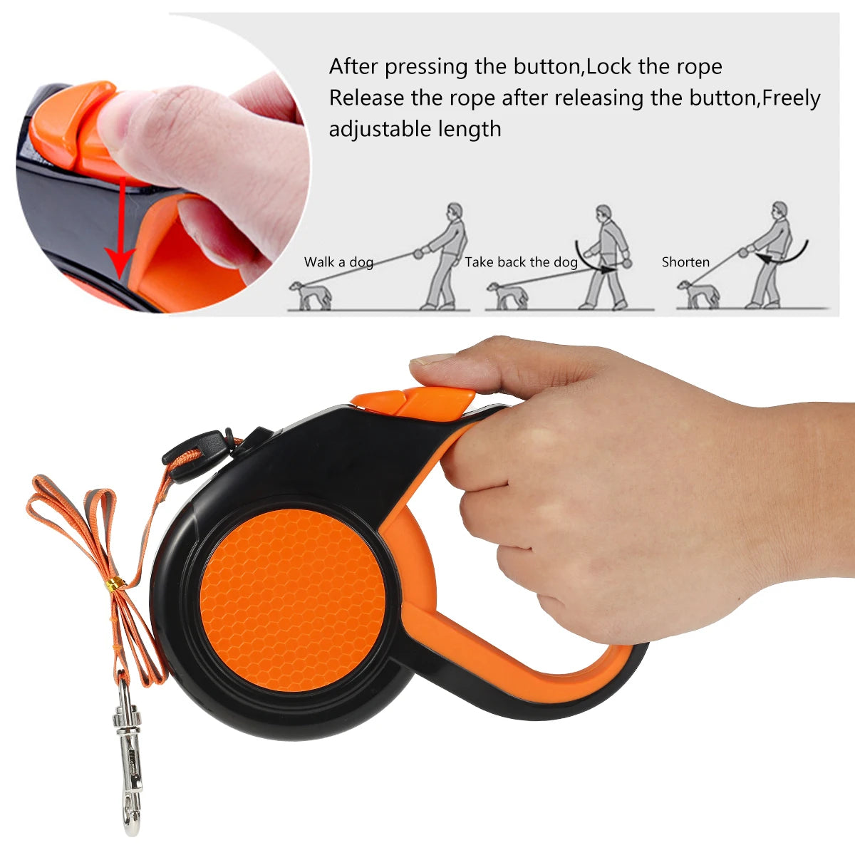Retractable Dog Leash Heavy-Duty With Reflective Tape Non-Slip Handle
