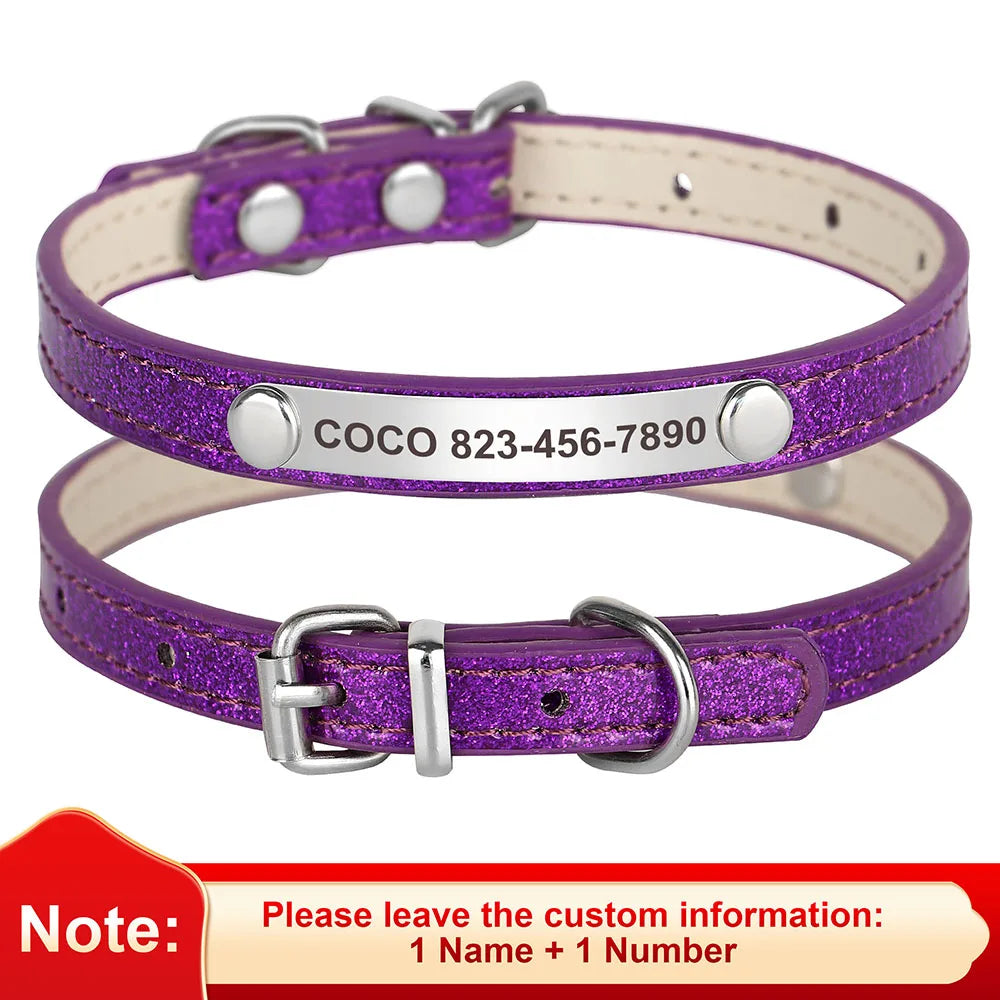 Beirui Custom Cat Collar Bling Leather Engraved ID Nameplate