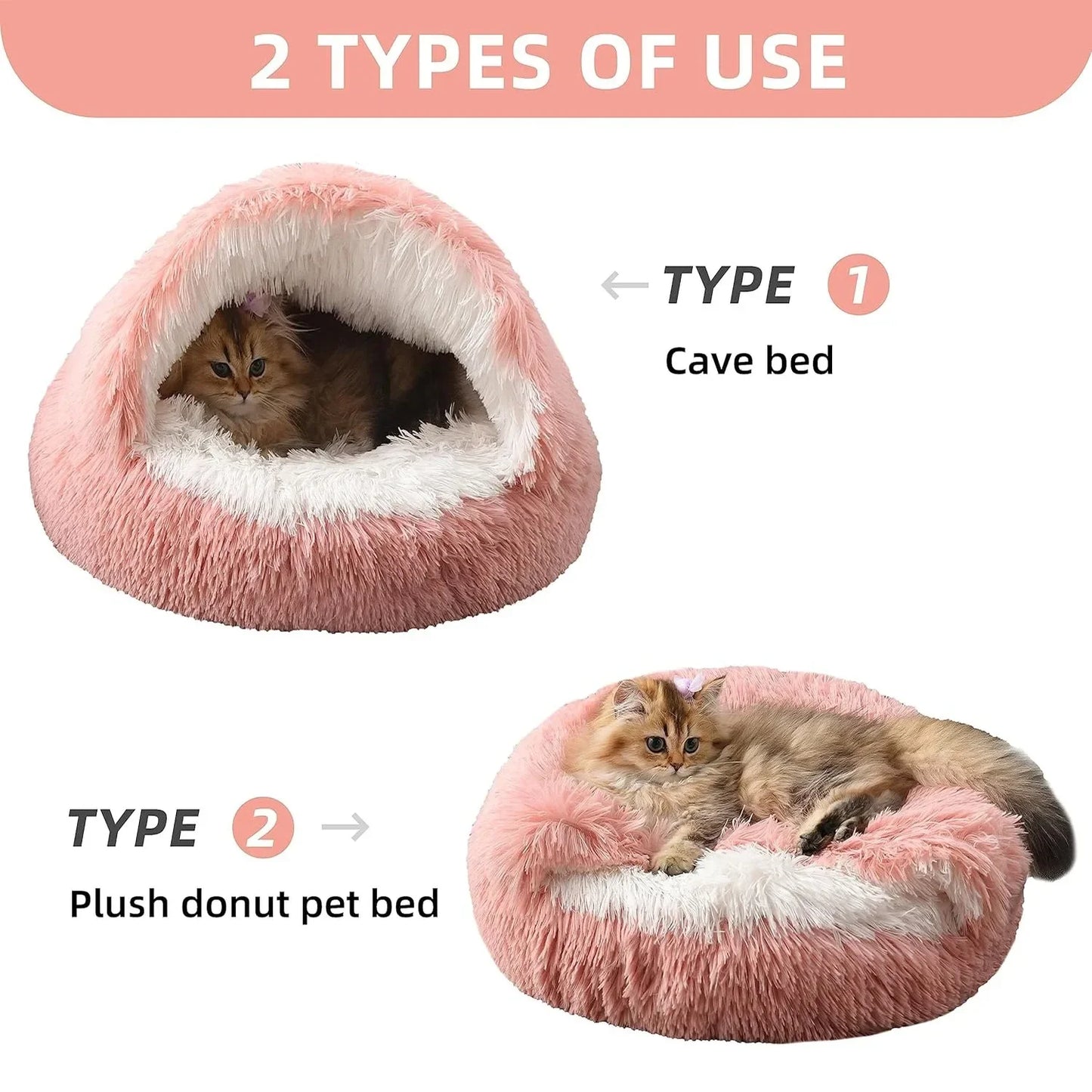 Soft Plush Pet Bed 2 In 1 Round Nest Cave For Small Dogs And Cats