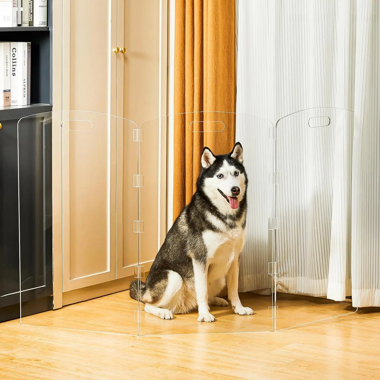 NONEDog Door Modern Frame Clear Acrylic Freestanding Dog Gate