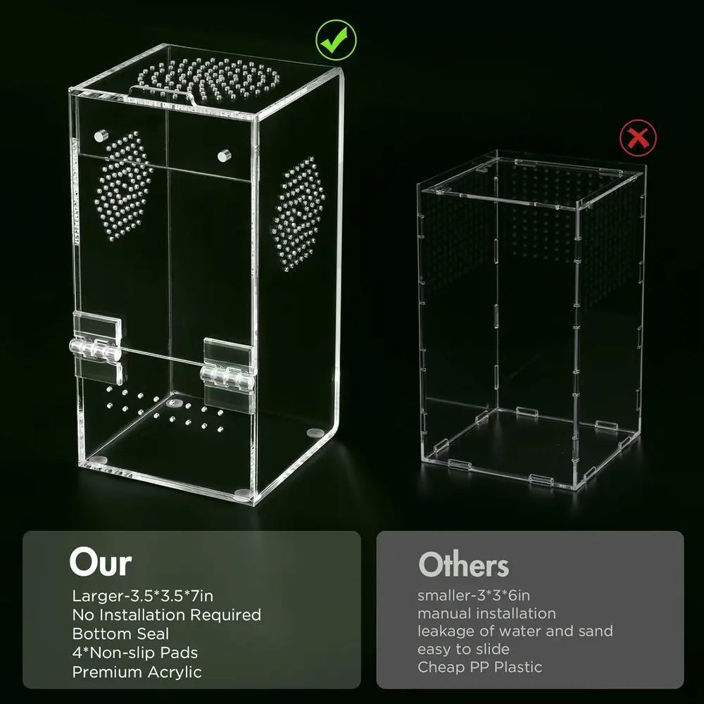 Jumping Spider Enclosure Acrylic Terrarium With Magnetic Door And Ventilation