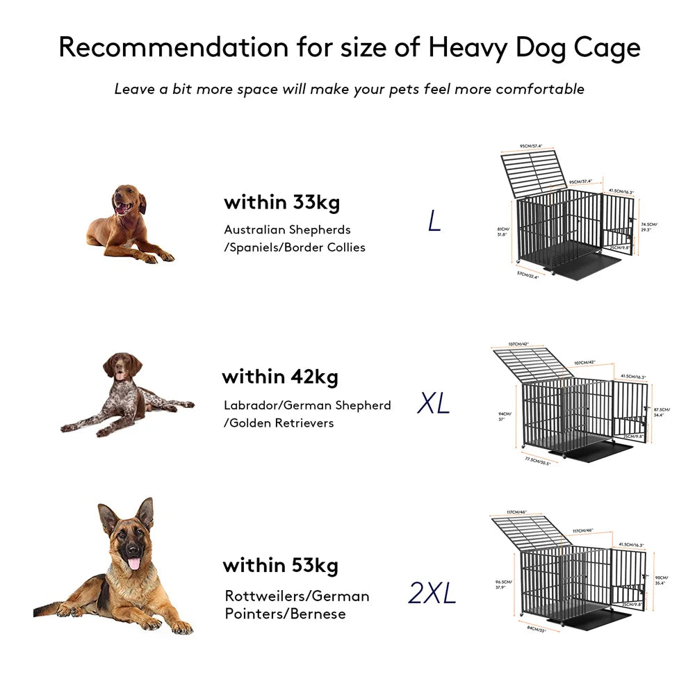 BORWARTH Heavy Duty Dog Crate Cage With Lockable Wheels And Tray