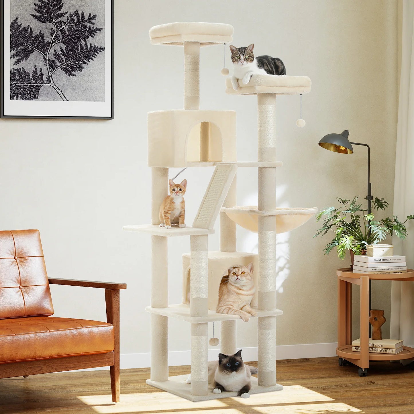 PEQULTICN Multi Level Cat Tree Tower With Scratching Posts Condo Hammock