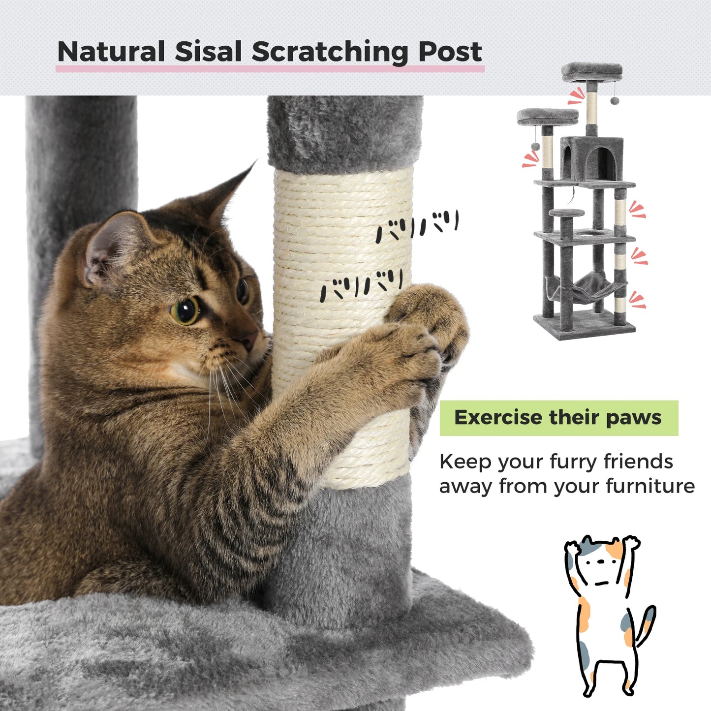 PEQULTICN Multi Level Cat Tree With Scratching Posts Hammock