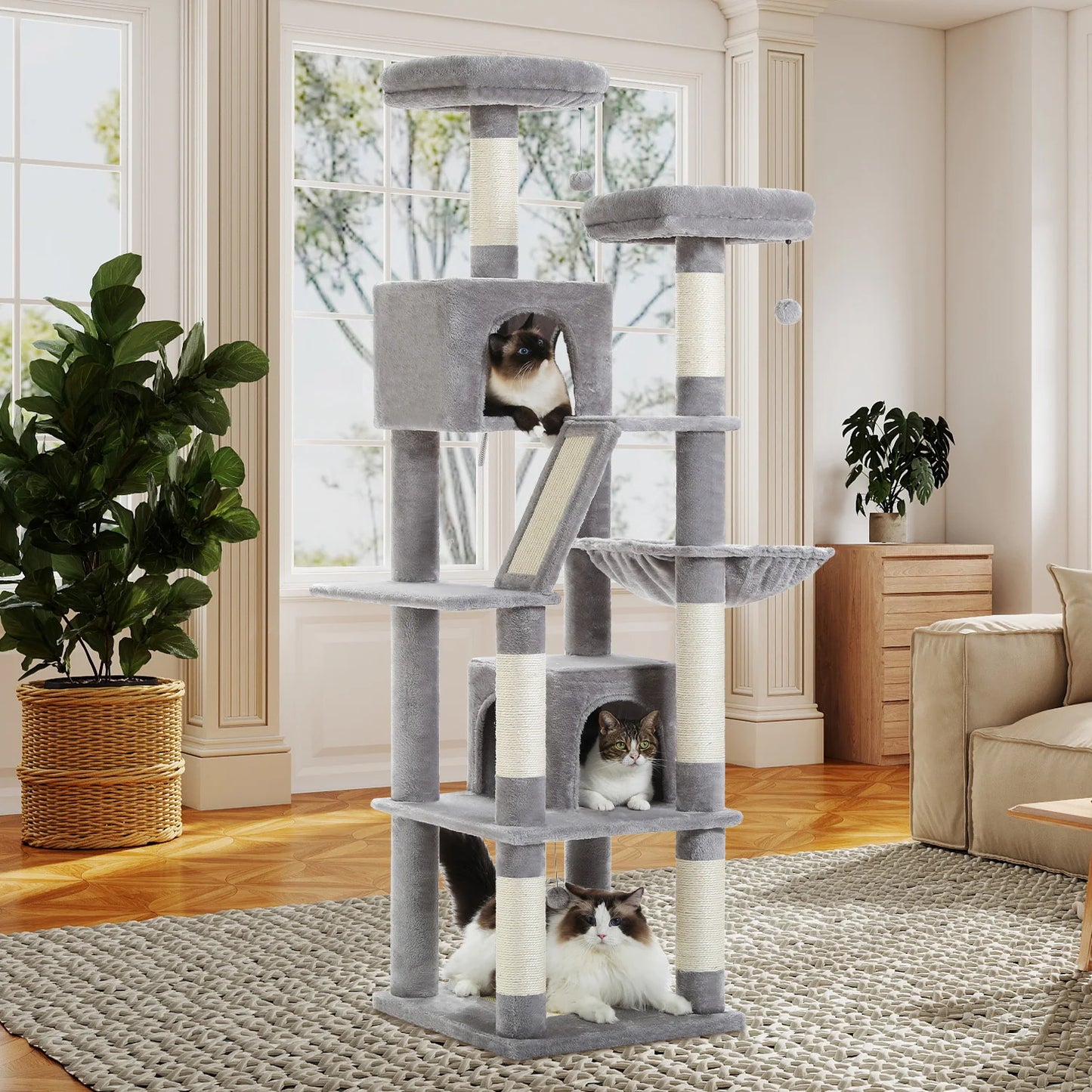 PEQULTICN Multi Level Cat Tree Tower With Scratching Posts Condo Hammock